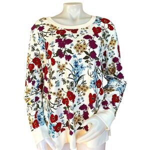NWT Talbots Plus Size Floral Sweatshirt Poppy Botanical Crewneck 1X Spring Comfy